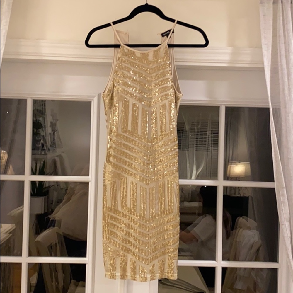 Gold sequin mini dress